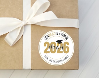 Graduation Gift Stickers - Class of 2025 Gift Stickers - Round Graduation Gift Stickers - Personalized Gift Stickers - Congratulations Grad