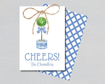 Personalized Blue Topiary Gift Tags - Cheers Gift Tag - Blue Chinoiserie Gift Tags - Blue & White Gift Tags - Grandmillennial Gift Tags
