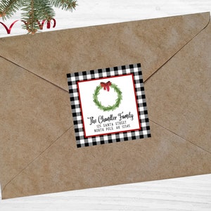 Personalized Address Labels Stickers - Christmas Wreath Address Labels - Square Address Stickers - Farmhouse Christmas Address Stickers
