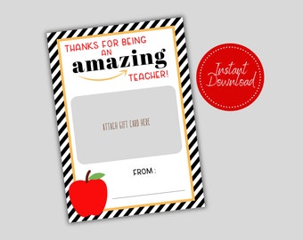 Amazon Gift Card Holder - Teacher Appreciation Gift - New Year Teacher Gift - First Day of School - Amazing School Year - Instant Download