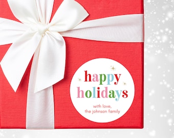 Personalized Happy Holidays Gift Sticker - Merry Christmas Present Label - Personalized Gift Wrapping Supplies