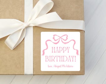 Personalized Happy Birthday Bow Gift Stickers - Monogrammed Gift Tags
