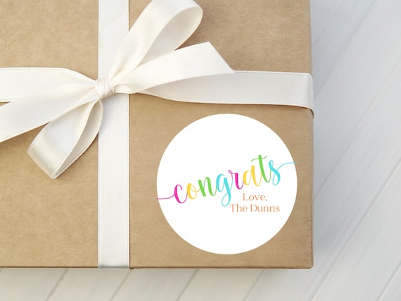 Personalized Congrats Stickers - Congratulations Round Gift Tags - Family Gift Labels - Graduation, Wedding, Thank You