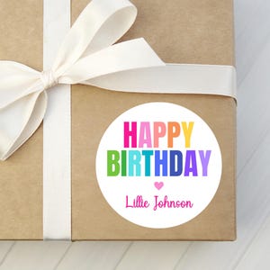 Happy Birthday Gift Stickers - Colorful Rainbow Present Labels - Kids ...