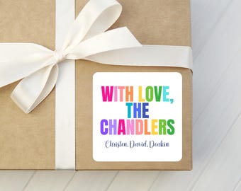 Personalized Colorful Square Gift Sticker - Family Gift Stickers - With Love From Gift Stickers - A Gift From Stickers - Custom Gift Tags
