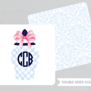 Personalized Coasters - Hostess Gift - Housewarming Gift - Blue Chinoiserie Coaster Set - Grand Millennial Gift - Monogrammed Paper Coasters