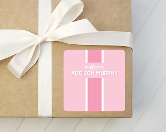 Pink Colorblock Gift Stickers - Personalized Kids Party Labels - Family Gift Tags - Preppy