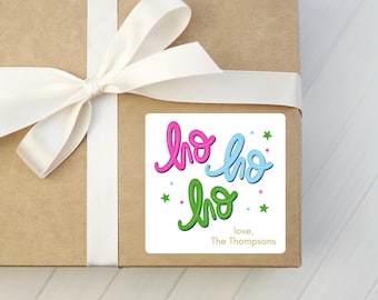 Personalized HO HO HO Christmas Stickers - Festive Holiday Gift Labels - Santa Claus Present Tags