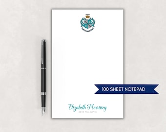 Personalized Zeta Tau Alpha Crest Notepad - Zeta Notes - Officially Licensed Sorority Gift