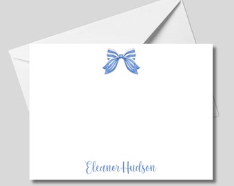 Personalized Blue Bow Notecards Stationery - Personalized Thank You Notes - Blue Chinoiserie Notes - Grandmillennial Correspondence Cards -