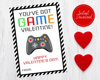 Valentijnskaart voor gamer - Class Valentine Exchange - videogamecontroller - direct downloaden, afdrukbaar ontwerp