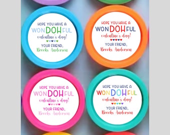 Personalized PlayDoh Valentine Stickers - School Classroom Valentine Exchange Favors
