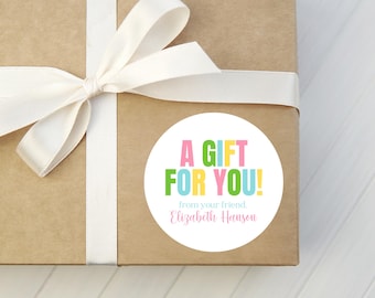 Pink Gift Stickers - Personalized Kids Party Labels - Round Family Gift Tags