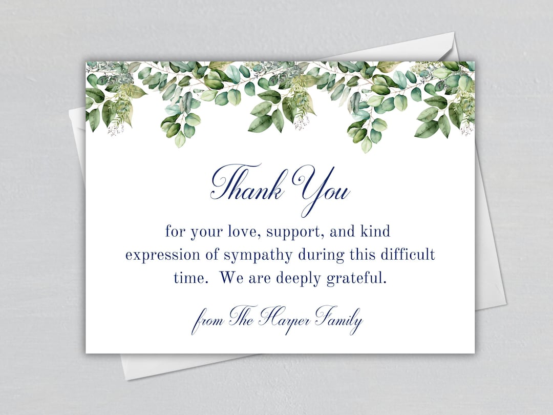 Sympathy Acknowledgement Cards: Funeral Thank You Notes - Green Floral ...