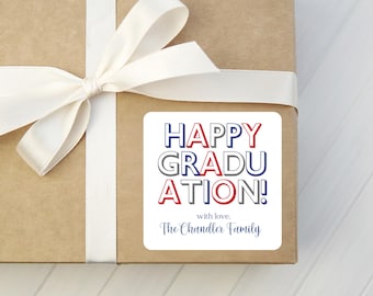 Personalized Graduation Gift Stickers - Class of 2025 Gift Stickers - Square Happy Graduation Stickers - Custom Graduation Gift Stickers