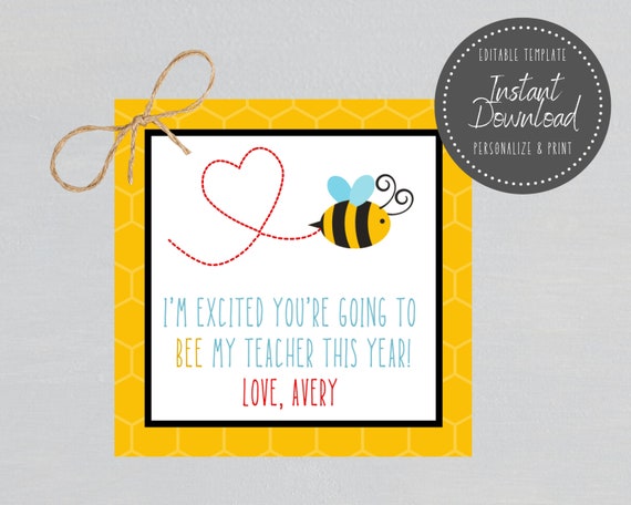 Back to School Bee Gift Tag  So excited you're going to BEE — TidyLady  Printables