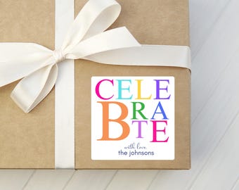 Personalized Colorful Gift Stickers: Square Celebration Stickers