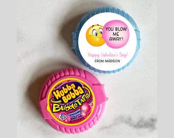 Personalized "You Blow Me Away" Valentine's Day Sticker - Tween Bubble Gum Class Valentine Exchange