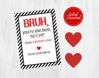 Funny 'No Cap BRUH' Valentine's Day Card - Tween/Teen Classroom Valentine Exchange (Instant Download)