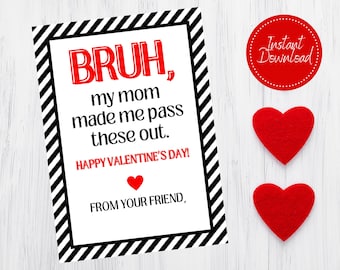 Grappige 'Bruh'-valentijnskaart - Tween/Teen Classroom Valentine Exchange (directe download)