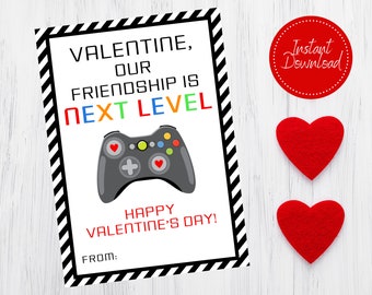 Valentijnskaart voor gamers - Valentijnsuitwisseling in de klas: next level Friendship, videogamecontroller (digitale download)