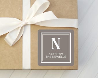 Square Initial Gift Sticker - Personalized Family Gift Label - Housewarming, Celebration, Wine Tag