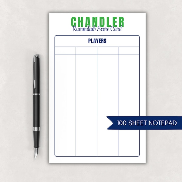 Personalized Family Game Night Score Pad - 100 Sheet Scorepad - 4 or 6 Players