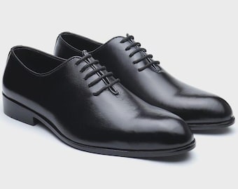 Handmade Black Leather Oxford Shoes: Men's Formal Dress Footwear