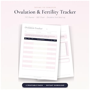 Calendario de ovulación imprimible / Planificador para intentar concebir, tabla de temperatura basal corporal y registro de tiras reactivas / Seguimiento de la fertilidad, registro de pruebas de embarazo, intento de concebir