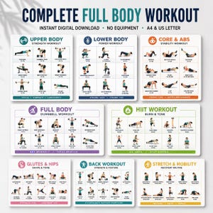 Printable Dumbbell Workout Bundle PDF | Full Body, Arms, Legs, Glutes, Back & Core Exercise Posters | Home Gym Workout Charts