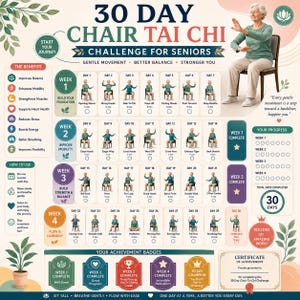 30 Day Chair Tai Chi Challenge Printable for Seniors, Seated Tai Chi Exercises, Chair Exercise Program, Balance & Mobility PDF