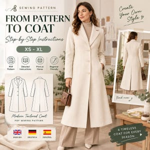 Cozy Wool Coat Pattern for Women, Step-by-Step Sewing Guide, XS-XL, DIY Outerwear, Handmade Jacket Pattern, Fall and Winter Fashion