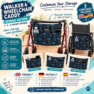 Walker & Wheelchair Caddy Sewing Pattern PDF – Organizer Bag with 1–3 Pocket Options