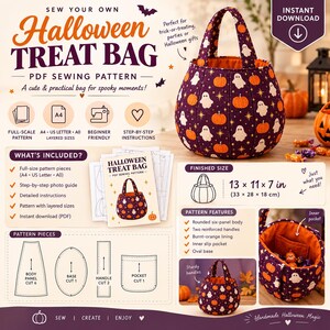 Halloween Trick-or-Treat Bag Sewing Pattern: Rounded Candy Basket PDF for Beginners