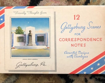 VINTAGE Souvenir NOTE Cards from GETTYSBURG Pa. 12 Note Cards with Envelopes Original Box Unused 1950s Vintage