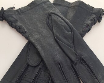 1950s Vintage Navy Blue LEATHER GLOVES American Glace' Wear Right Gloves Size 6.5 Vintage Gloves Ladies Leather Gloves
