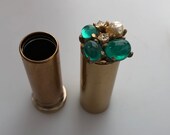 1950s Vintage ERNEST STEINER Jeweled LIPSTICK Tube Lipstick Case Never Used Jeweled Top Fashion Gadget 50s Vintage Faux Emeralds Pearls