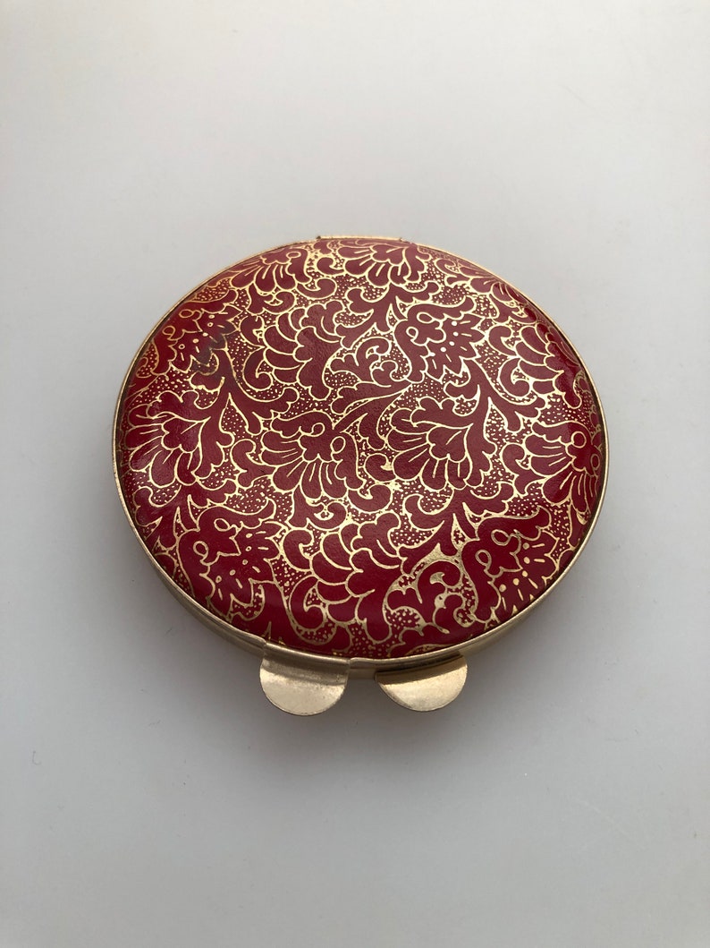 Vintage FLORENTINE Leather COMPACT Powder Compact Loose Power Compact Italian Leather Compact Embossed Gold Gilt Design