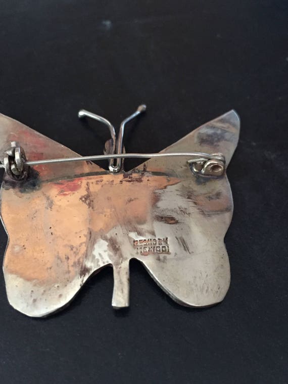 Vintage BUTTERFLY & STERLING Silver Brooch Sterli… - image 4