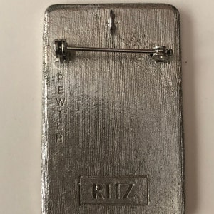 1975 Vintage CHARLES of the RITZ Art Deco Ritz LADY Brooch Black Enamel and Pewter Also a Pendant Promotional Item for Revenescence image 2