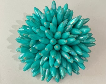 1960s Vintage 3-D FLOWER BROOCH Mod Brooch Turquoise Plastic Beads Fun Flower Brooch