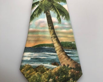 1940s 1940s/50s Vintage PALM TREE Tie Tru-LIFE Photie Prints Tropical Palm Tree Necktie