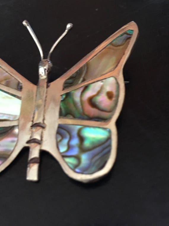 Vintage BUTTERFLY & STERLING Silver Brooch Sterli… - image 2