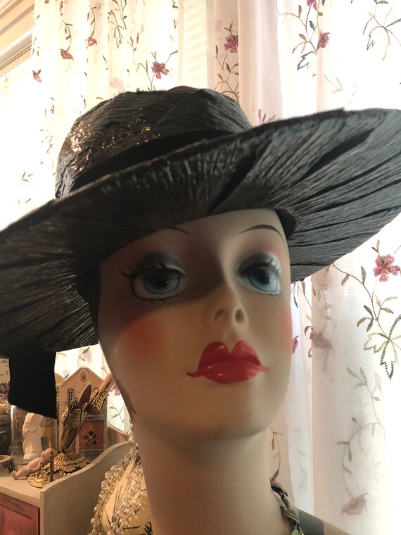 Fabulous 1960s Vintage Black Large Brimmed Hat by REGGI of  display picture 1