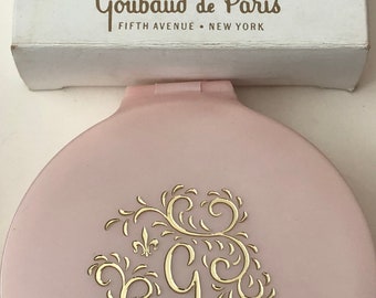 1950s/60s Vintage GOUBAUD de PARIS COMPACT Case w/ Original Box Powder Glo  Copper Never Used Vintage Cosmetics Pink Plastic Compact in Box