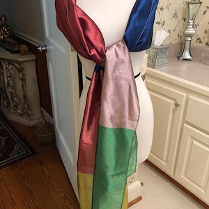 Rare VINTAGE SCARF Color Blocked ACETATE Fabric 9 Ft Long 12&quot; x 112&quot; Great Colors Shimmering Fabric Wrap Scarf Long Scarf Rectangular Scarf