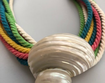 Gorgeous Huge SHELL NECKLACE with Multi-color  Soft TWISTED Cords Perfect for a Summer Wedding Seashell Necklace