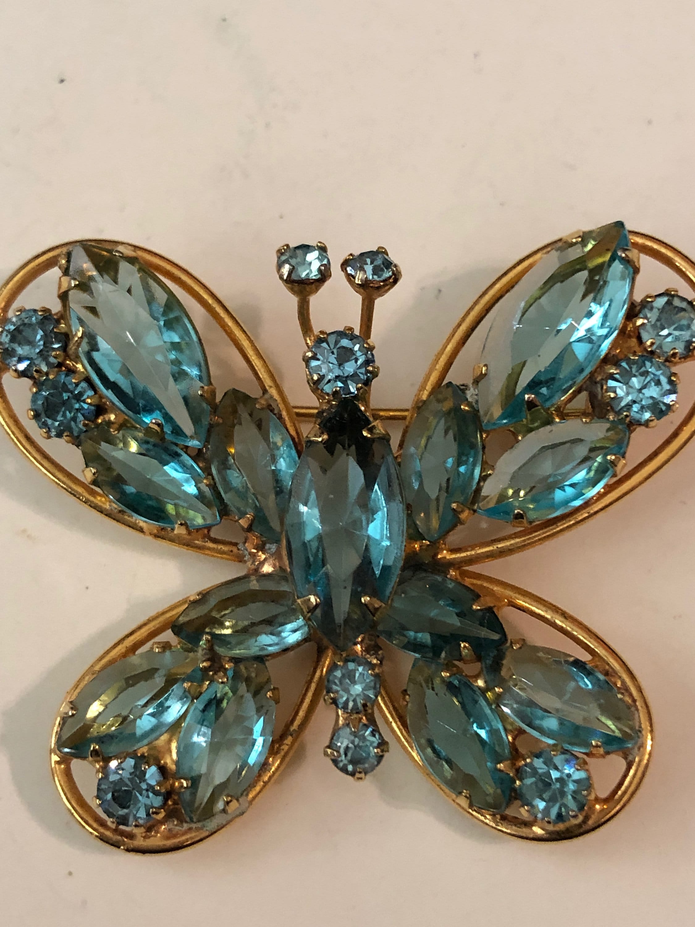 Vintage BUTTERFLY BROOCH Faceted AQUA Rhinestones in Etsy