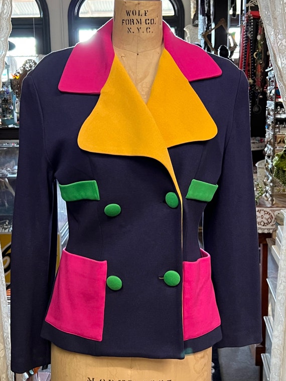 1980s Vintage ANN TAYLOR Color Blocked Jacket Col… - image 2