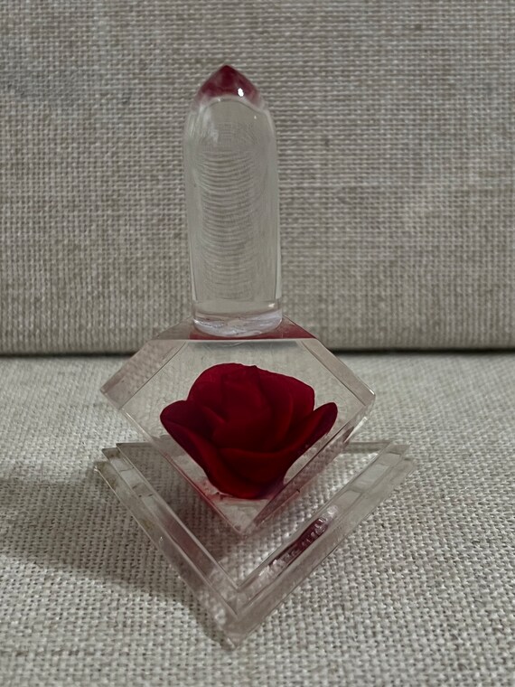 Mid-century Clear LUCITE with EMBEDDED ROSE 1950s… - image 3
